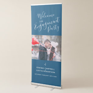 Welcome photo engagement party banner dark blue