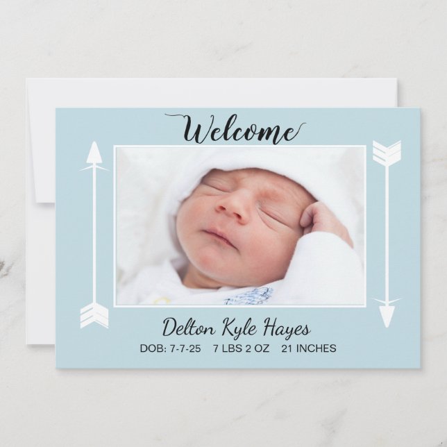 Welcome Photo Newborn Baby Boy Announcement (Front)