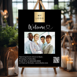 Welcome photo opening hours QR code black business Foam Board