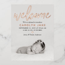 "Welcome" Photo Real Foil Birth Announcement