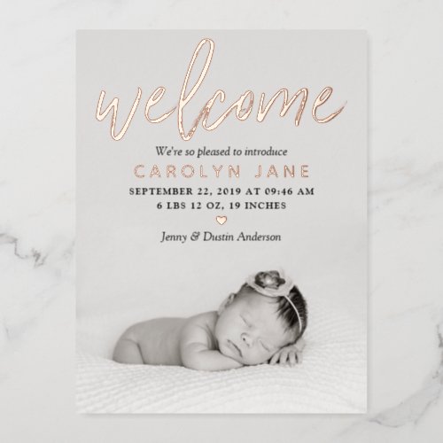 Welcome Photo Real Foil Birth Announcement