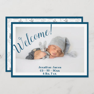 Welcome Photo Script Blue Stats Birth Announcement