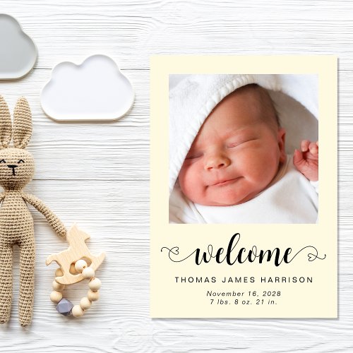 Welcome Photos Baby Yellow Birth Announcement