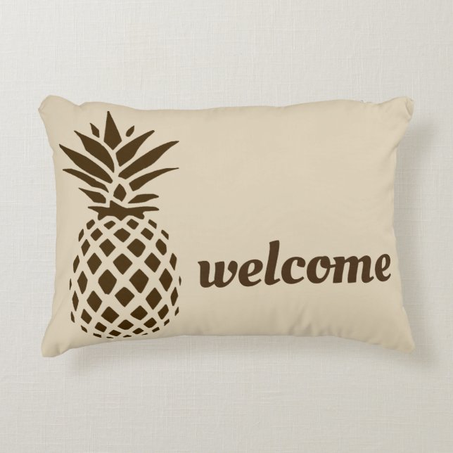 Welcome Pillow with Pineapple in Earthtones (Front)