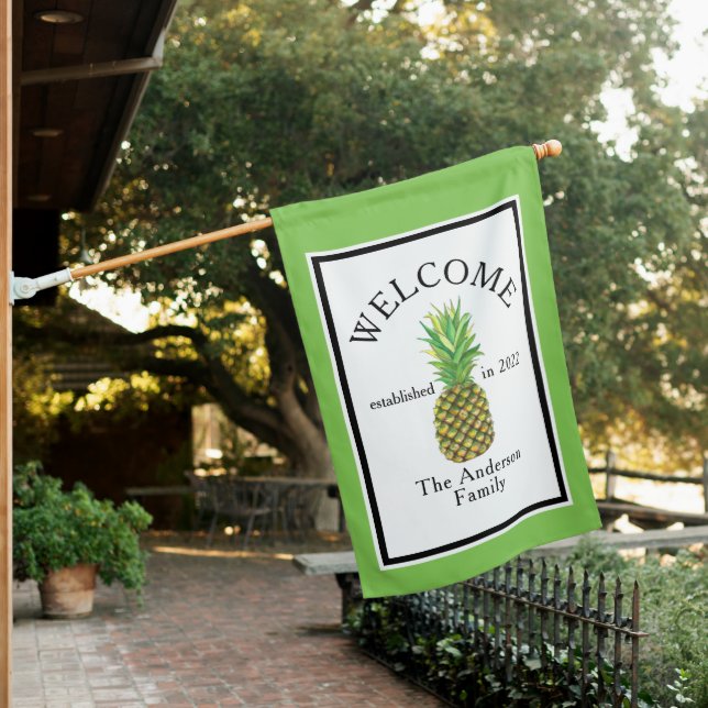 Welcome Pineapple Personalized House Flag (In SItu)