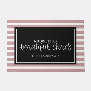 Welcome Pink and White Personalized Family Name  Doormat