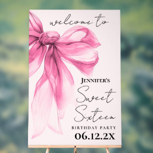 Welcome Pink Bow Coquette Script Sweet 16 Blush Acrylic Sign