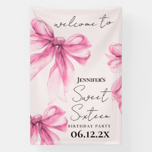 Welcome Pink Bow Coquette Script Sweet 16 Blush  Banner
