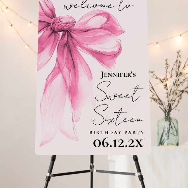 Welcome Pink Bow Coquette Script Sweet 16 Blush  Foam Board (In Situ (Stand))