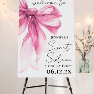 Welcome Pink Bow Coquette Script Sweet 16 Party Foam Board