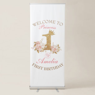 Welcome Pink Gold Crown Princess 1st Birthday  Retractable Banner