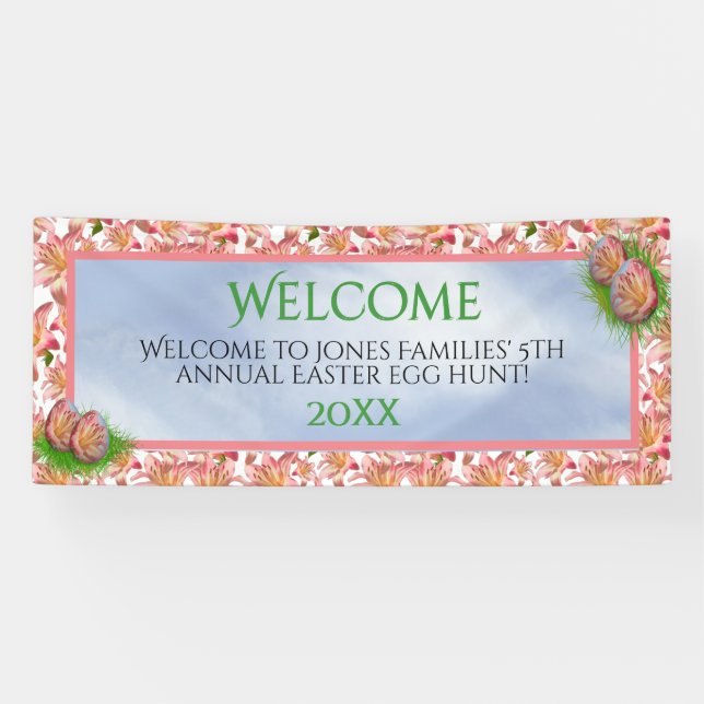 Welcome - Pink Lilies - Egg Hunt - Your Text Banner (Horizontal)
