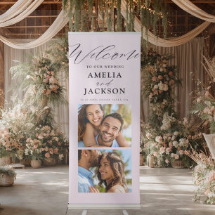 Welcome Pink Minimal 2 Photo Weddings Retractable Banner