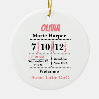 Welcome pink New baby girl Personalized name, Ceramic Ornament