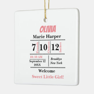 Welcome pink New baby girl Personalized name, Ceramic Ornament