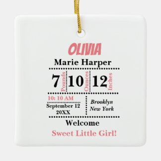 Welcome pink New baby girl Personalized name, Ceramic Ornament