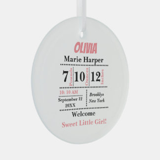 Welcome pink New baby girl Personalized name, Glass Ornament