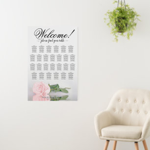Welcome! Pink Rose 26 Table Wedding Seating Chart Foam Board