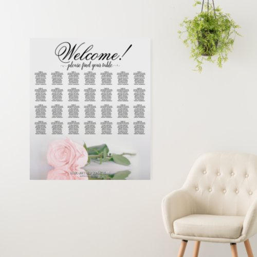 Welcome Pink Rose 28 Table Wedding Seating Chart Foam Board