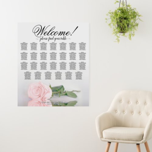 Welcome Pink Rose Elegant 27 Table Seating Chart Foam Board