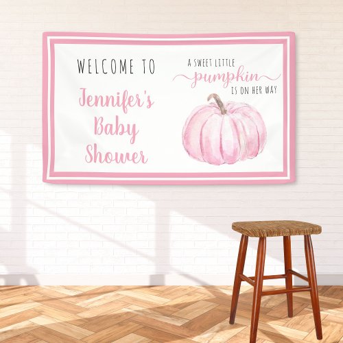 Welcome Pink Sweet Little Pumpkin Baby Shower Banner