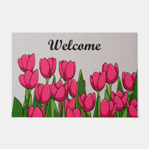 Welcome Pink Tulip Garden Mat, Tulip Flower Doormat