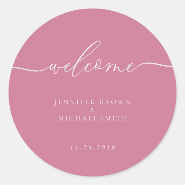 Welcome pink wedding party classic round sticker