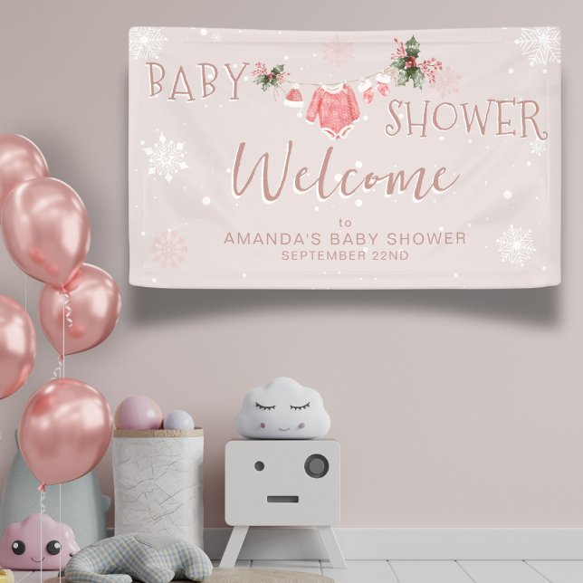 Welcome Pink Winter Snowflakes Baby Shower Banner (Creator Uploaded)