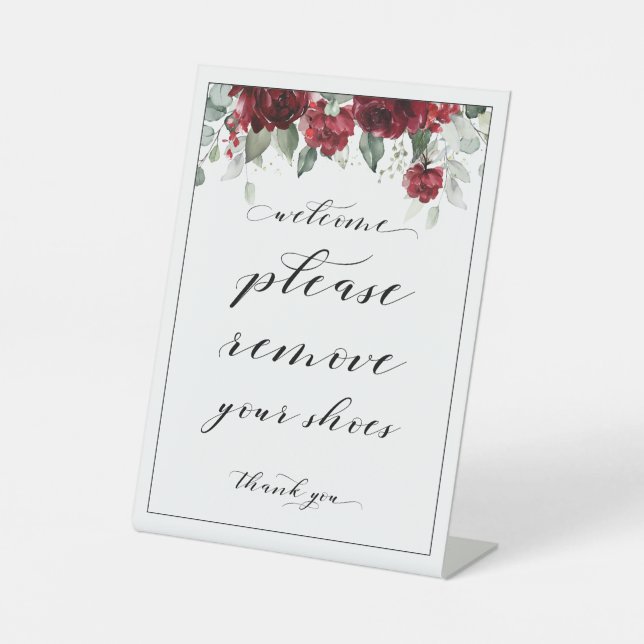 Welcome Please Remove Your Shoes Red Peony Sign (Front)