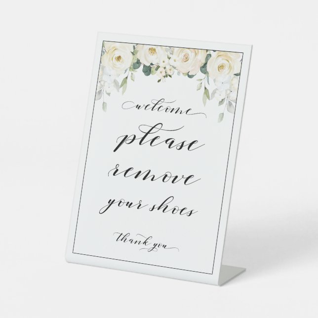 Welcome Please Remove Your Shoes White Peony Sign (Front)