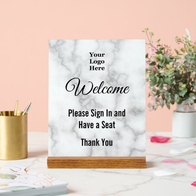 Welcome Please Sign In Logo Faux Marble Acrylic (Wedding)