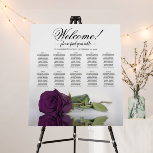 Welcome Plum Purple Rose 10 Table Seating Chart Foam Board