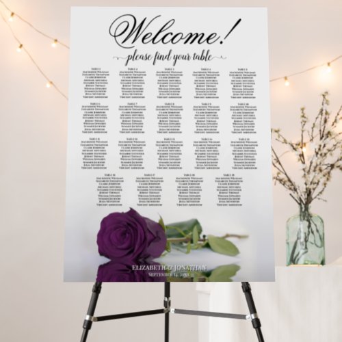 Welcome Plum Purple Rose 19 Table Seating Chart Foam Board