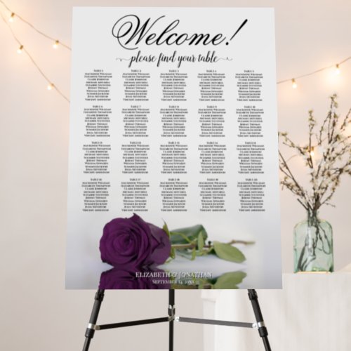 Welcome Plum Purple Rose 20 Table Seating Chart Foam Board