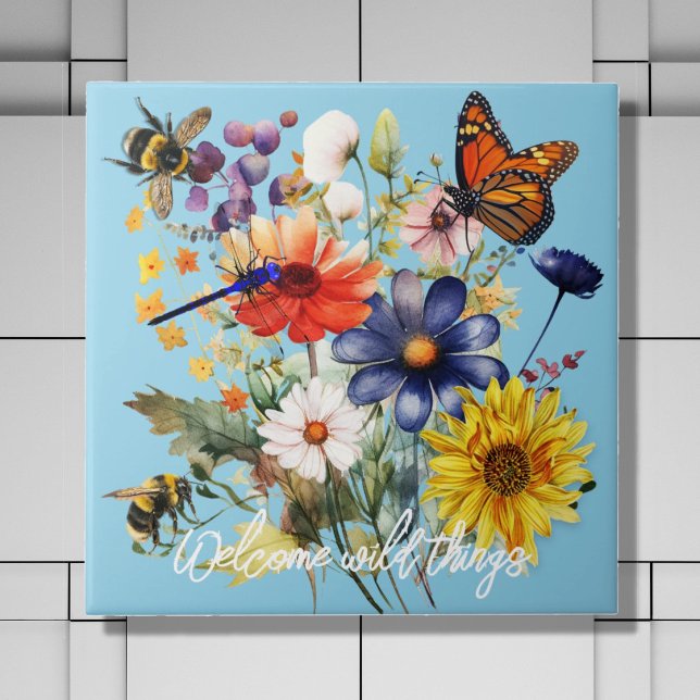 Welcome Pollinators Wildflowers Kitchen Ceramic Tile (Creator Uploaded)