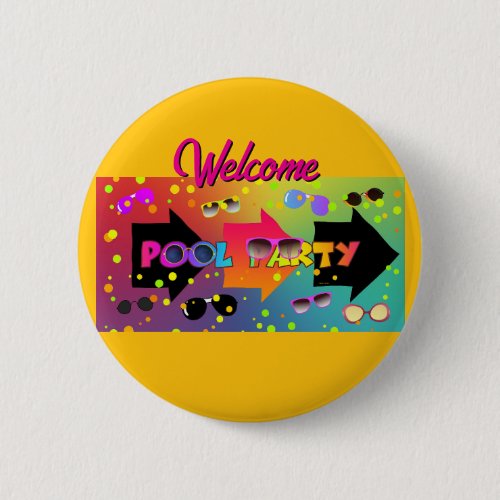 Welcome Pool Party Yellow Button