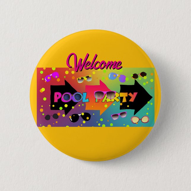 Welcome Pool Party Yellow Button (Front)