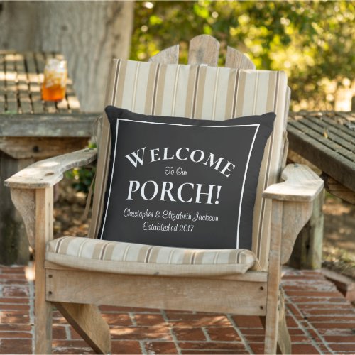Welcome Porch Custom Family Black  White Modern  Outdoor Pillow
