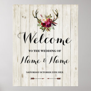 Welcome Poster Antler Sign Wedding Floral Poster