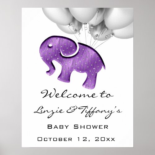 Welcome Poster Baby Shower Purple Elephant