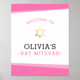 WELCOME POSTER bat mitzvah simple angles pink