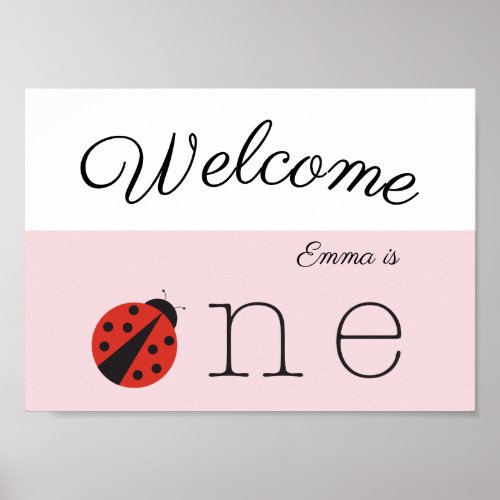 Welcome poster for ladybug first birthday