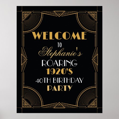 Welcome Poster Gatsby Art Deco Gold Birthday Sign