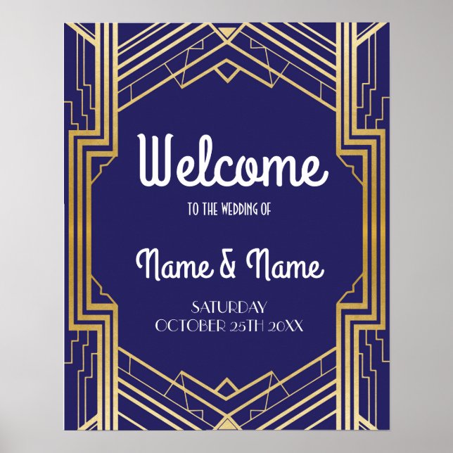 Welcome Poster Gatsby Art Deco Gold Wedding Poster (Front)
