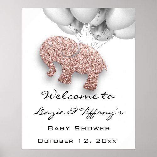 Welcome Poster Rose Baby girl Shower Elephant