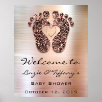 Welcome Poster Rose Feet Baby Shower Glitter