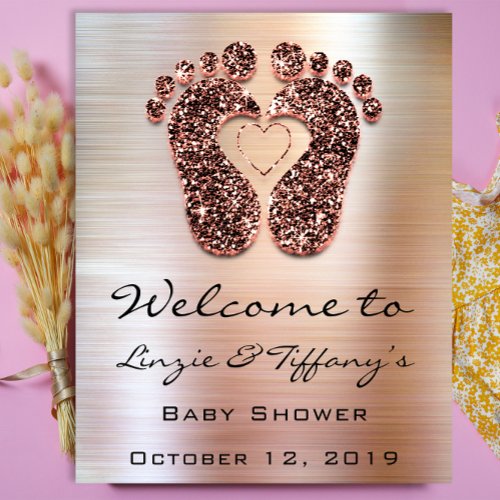 Welcome Poster Rose Feet Baby Shower Glitter