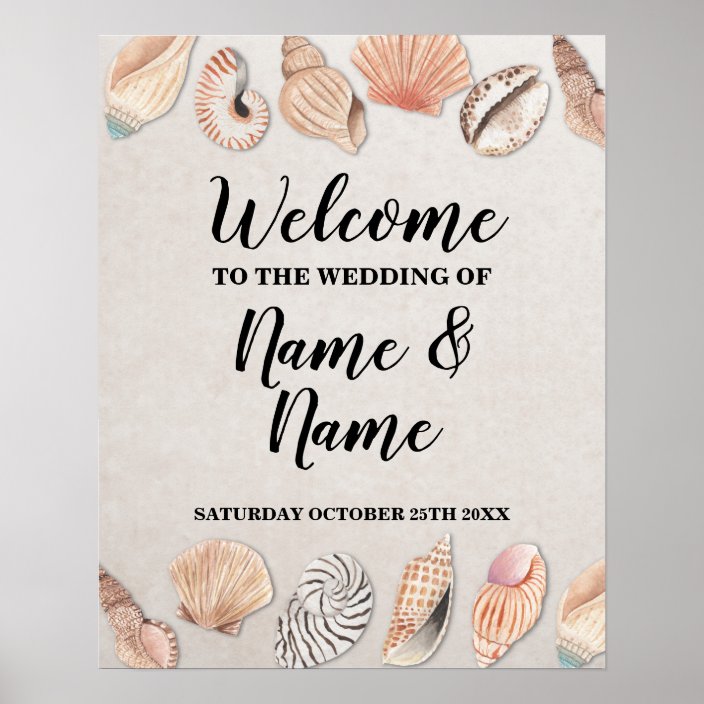 Welcome Poster Shells Ocean Beach Wedding | Zazzle.com