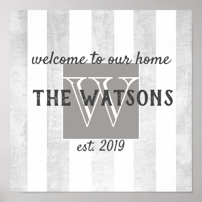 welcome poster to personalize monogram custom gray (Front)