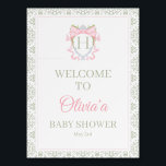 Welcome Poster Watercolor Crest Baby Shower<br><div class="desc">Pink Bow Watercolor Crest Baby Shower Welcome Poster Welcome your guests in style with this elegant watercolor crest baby shower Welcome poster, featuring a delicate pink bow, greenery accents, and a classic monogram frame. Perfect for honoring a mom-to-be, this design blends timeless charm with modern watercolor details. The soft pastel...</div>